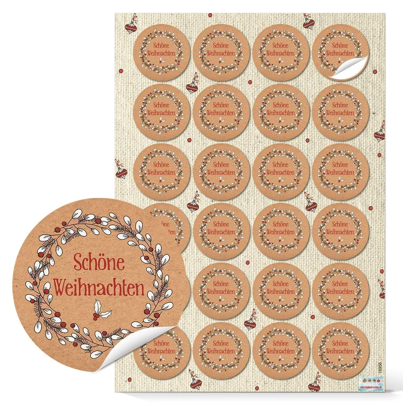 Weihnachtsaufkleber SET 5 x 24 weihnachtliche Sticker 4 cm rund Frohe Weihnachten