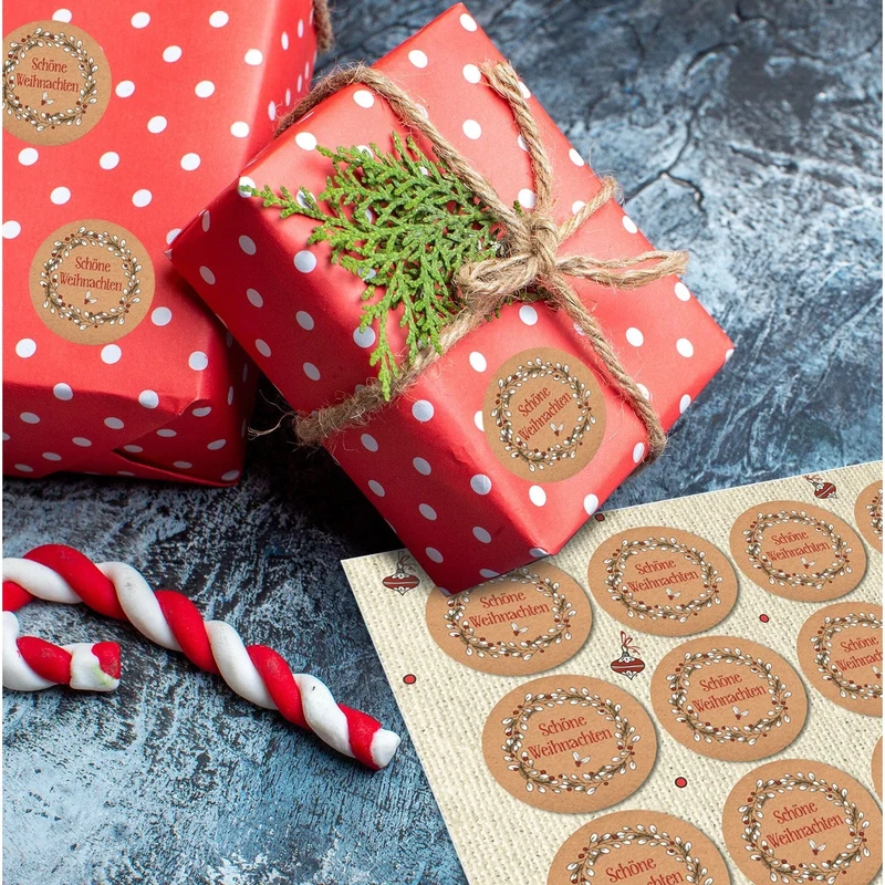 Weihnachtsaufkleber SET 5 x 24 weihnachtliche Sticker 4 cm rund Frohe Weihnachten