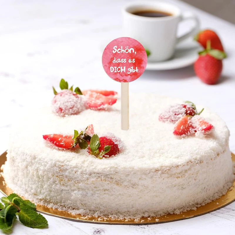 12 Cake Topper aus Holz natur - zum Verzieren, Bekleben, Beschriften 15 cm