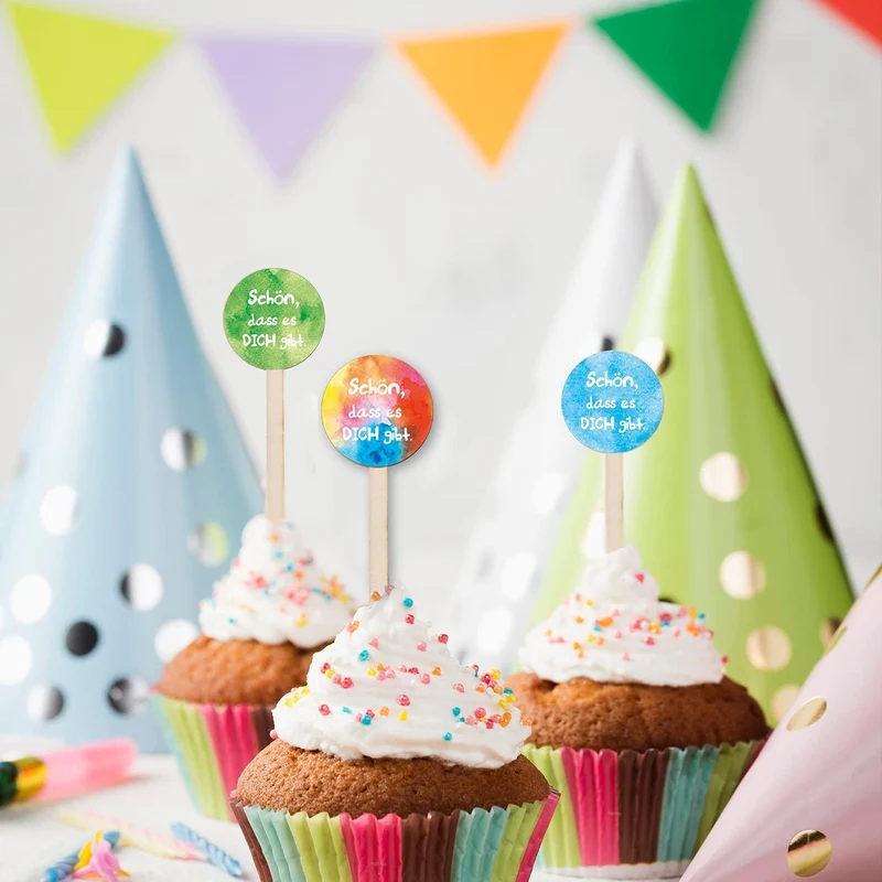 12 Cake Topper aus Holz natur - zum Verzieren, Bekleben, Beschriften 15 cm
