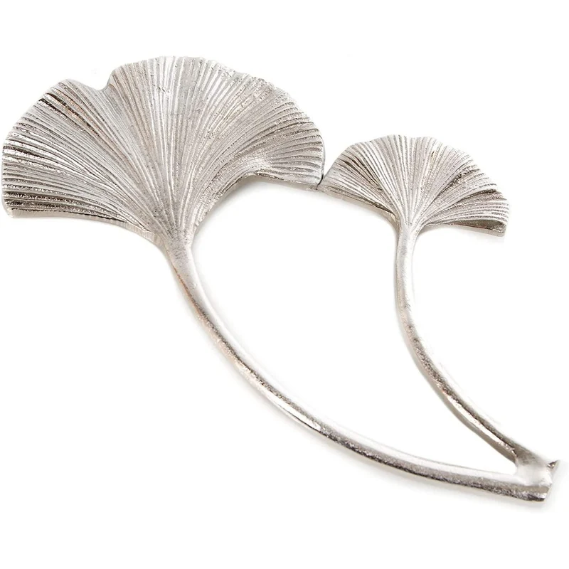 Edles Wandobjekt Ginkgo silber aus Metall - Blätter Wanddeko 34 cm