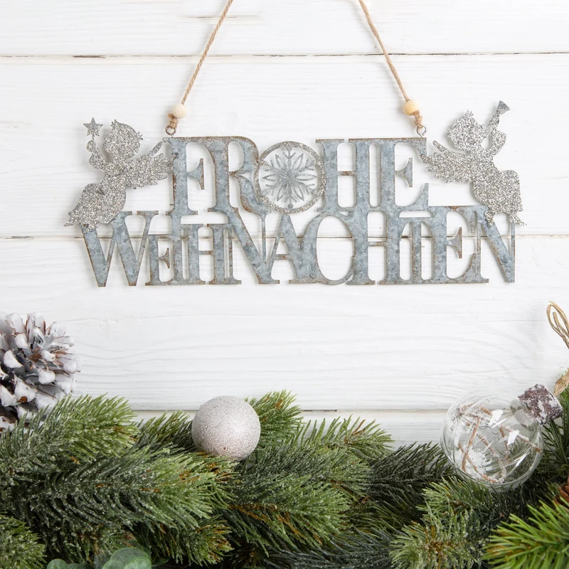 Frohe Weihnachten Türschild - Metall Text Anhänger als Türschmuck
