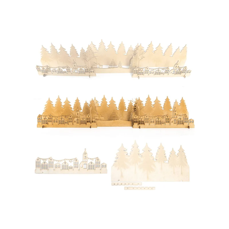 Großes Weihnachtsdeko Set - winterliche Deko Landschaft aus Holz