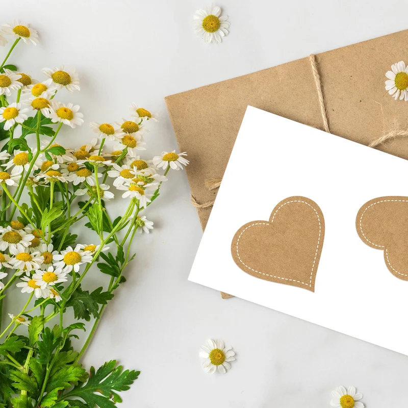 200 Herzaufkleber auf Rolle zum Beschriften - Kraftpapier-Optik - 5 cm zum Beschreiben