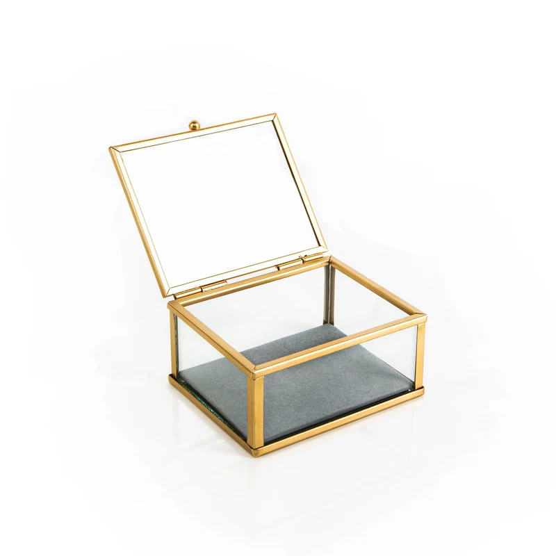 edle Schmuckschatulle Glas Metall gold transparent 10x8x4cm