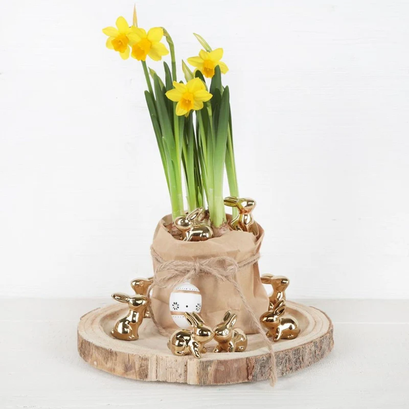 6 Mini Osterhasen Gold glänzend aus Porzellan Osterdeko 4cm