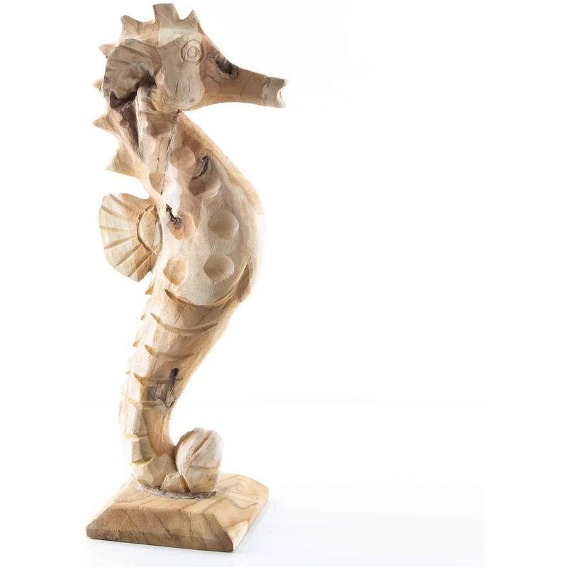 Große Seepferdchen Skulptur aus Holz - 38 cm zum Hinstellen