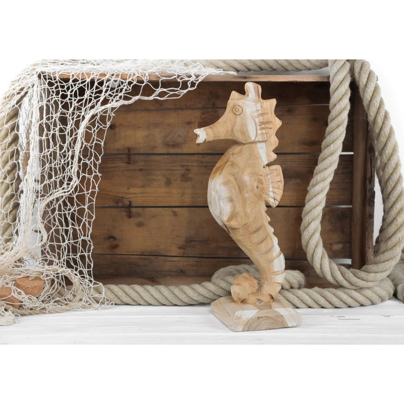 Große Seepferdchen Skulptur aus Holz - 38 cm zum Hinstellen