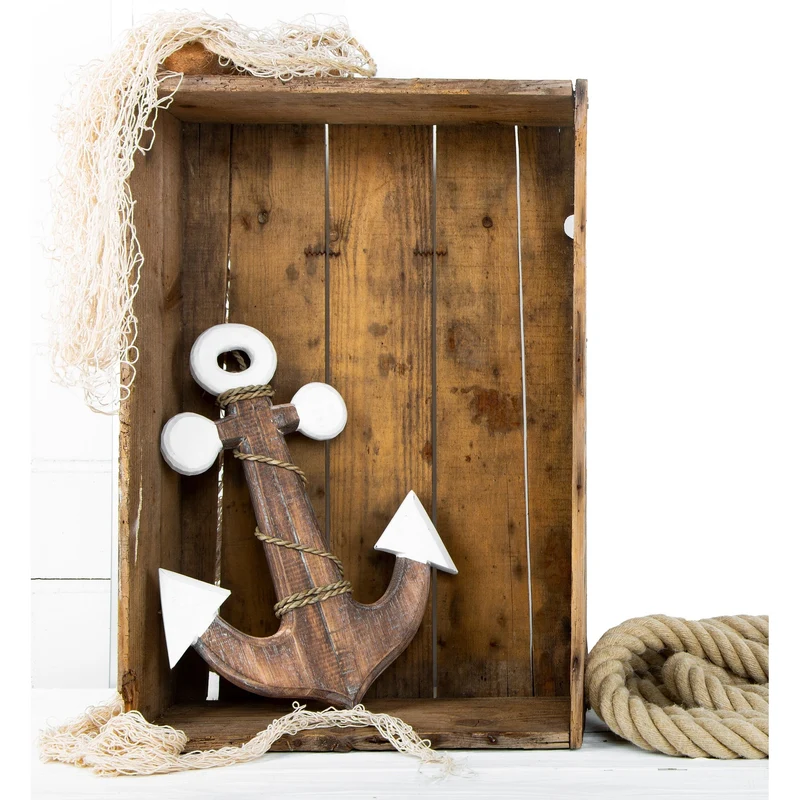 Großer Anker aus Holz braun weiß - Wandanker zum Aufhängen - 38 cm