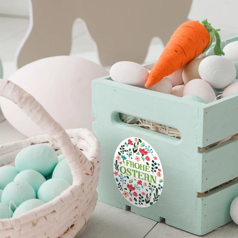 200 bunte Osteretiketten auf Rolle "Frohe Ostern" Aufkleber oval 6 x 4,5 cm