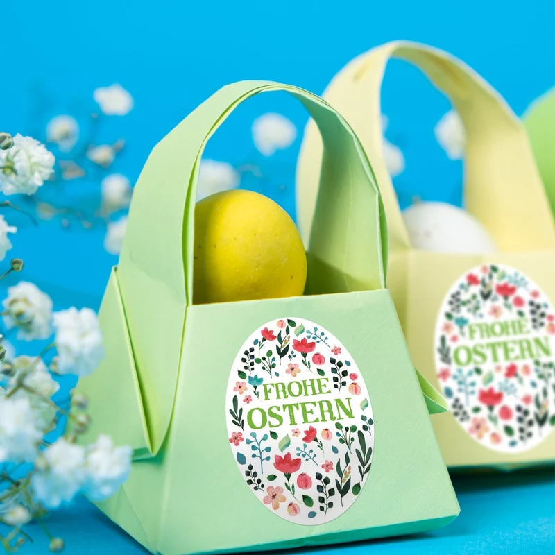 200 bunte Osteretiketten auf Rolle "Frohe Ostern" Aufkleber oval 6 x 4,5 cm