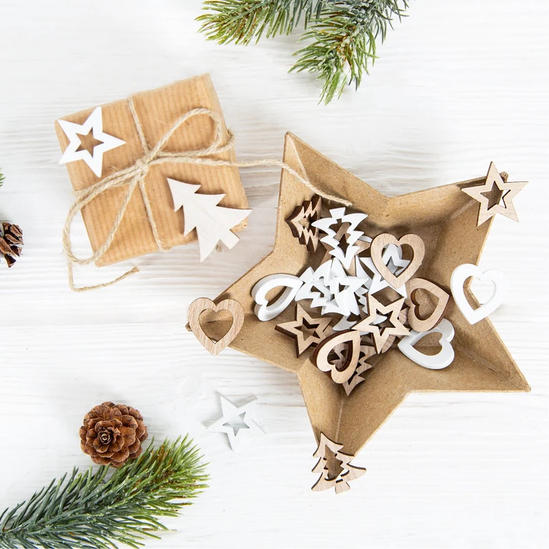 Weihnachtsdeko Set 24 Holz Streuteile Baum Stern Herz Deko