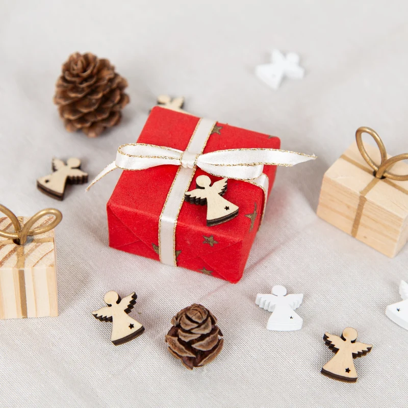 24 Mini Engel aus Holz weiß Holzengel 2 cm Weihnachten