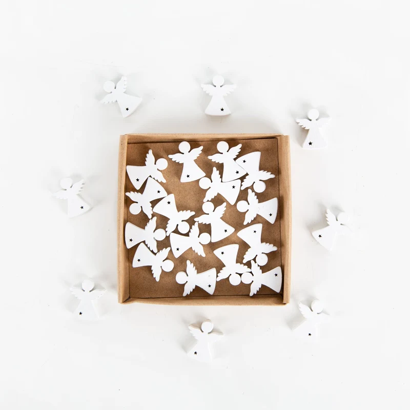 24 Mini Engel aus Holz weiß Holzengel 2 cm Weihnachten