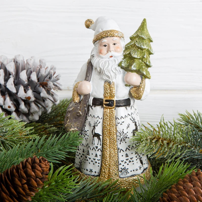 Edle Weihnachtsmann Figur weiß Gold grün - Santa Claus Nikolaus