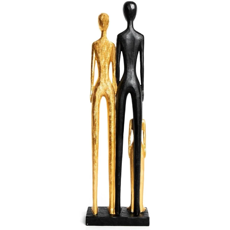Edle Skulptur - Familie Mann Frau Kind - schwarz Gold modern 60 cm