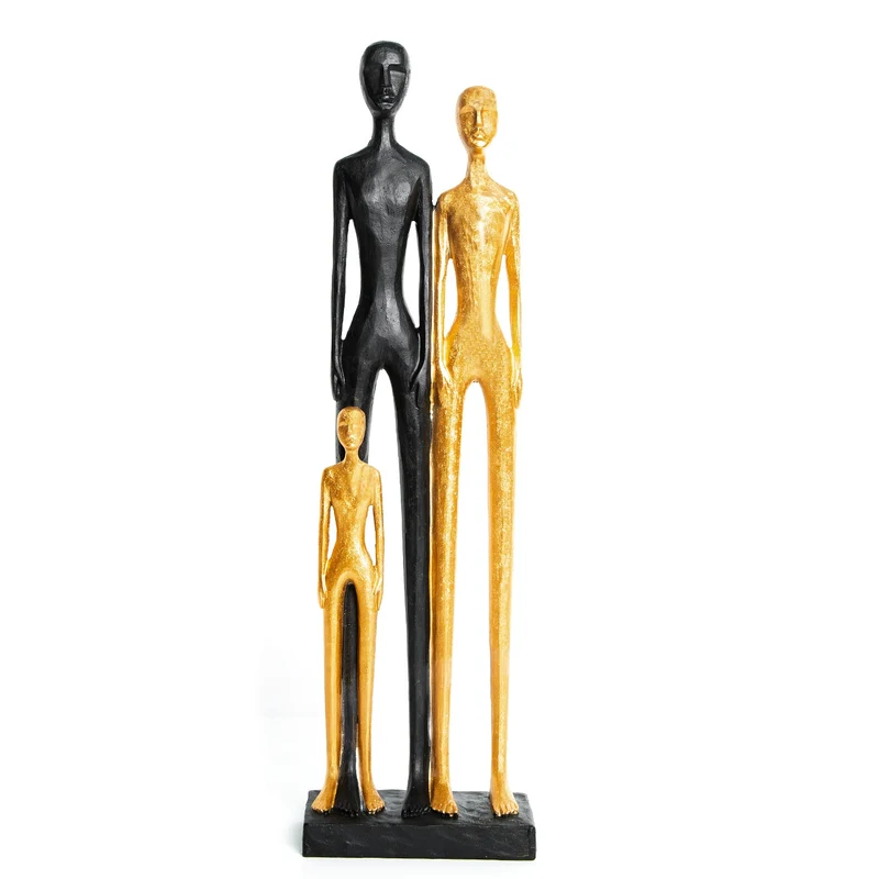 Edle Skulptur - Familie Mann Frau Kind - schwarz Gold modern 60 cm