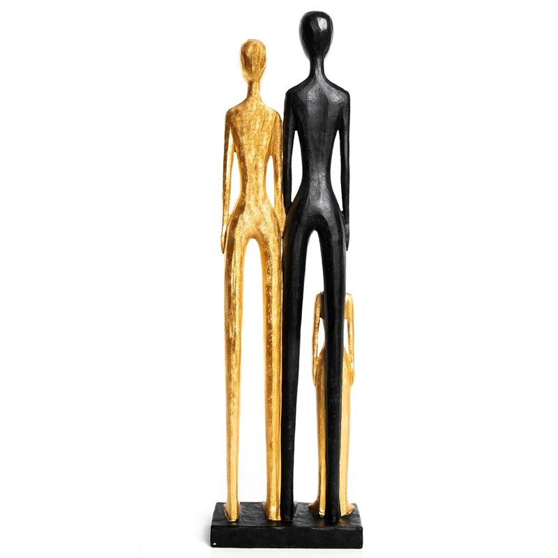 Edle Skulptur - Familie Mann Frau Kind - schwarz Gold modern 60 cm