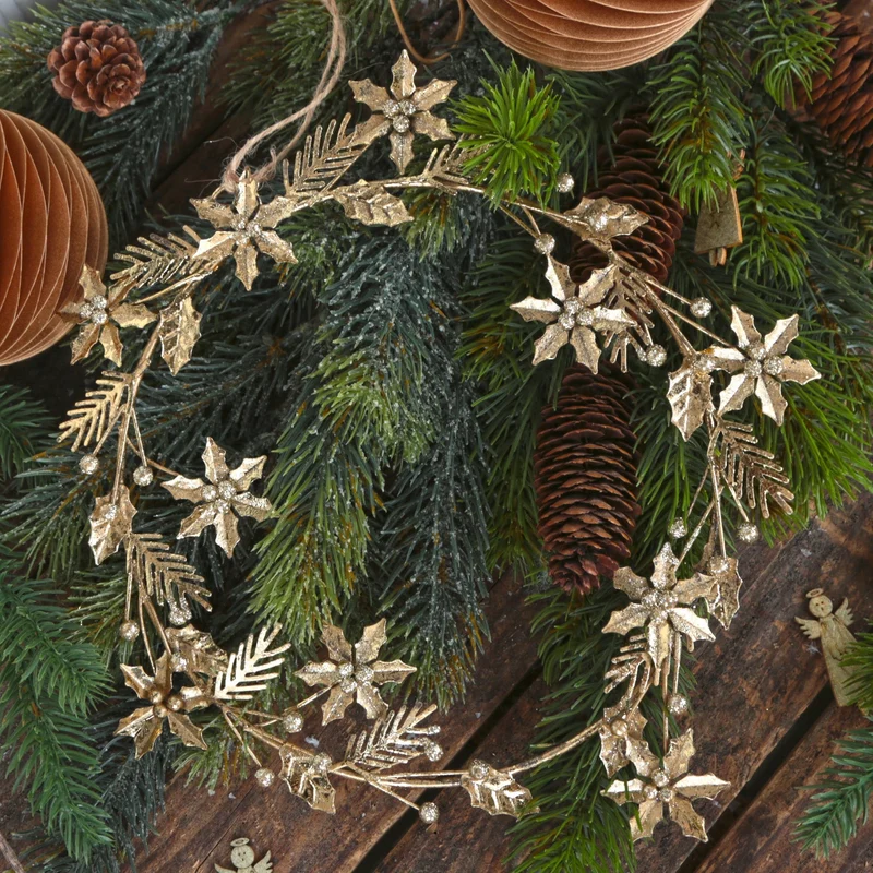 Weihnachtlicher Türkranz aus Metall Gold mit Glitzer - 25 cm