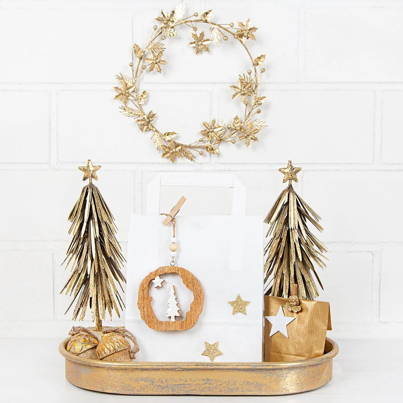 3 Weihnachtsbäume aus Metall 30 cm - antik-gold zum Hinstellen