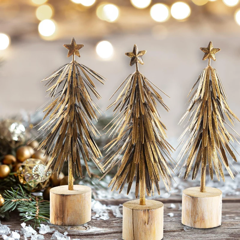 3 Weihnachtsbäume aus Metall 30 cm - antik-gold zum Hinstellen