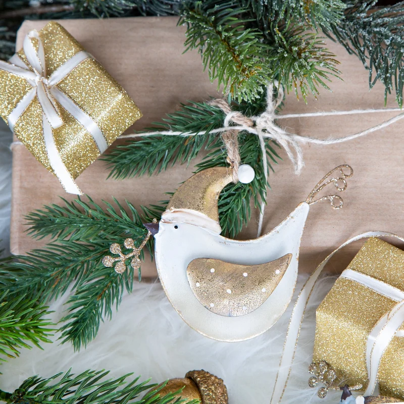 Weihnachtsanhänger Set 2 Vögel - gold blau Vintage aus Metall