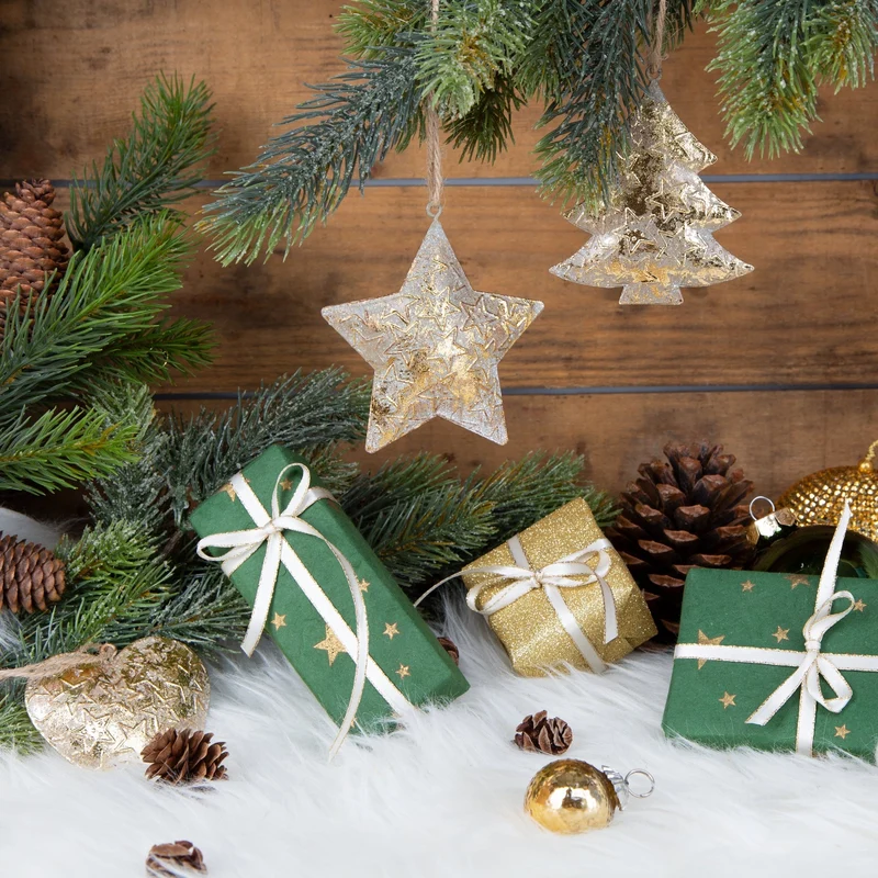 6 große Weihnachten Metallanhänger - Vintage Baumschmuck antik-Gold