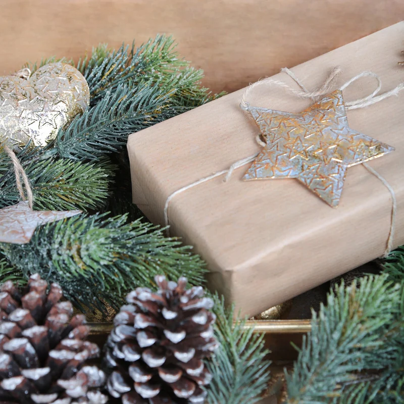 6 große Weihnachten Metallanhänger - Vintage Baumschmuck antik-Gold