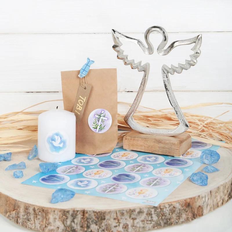 Weihnachten Deko Set - Stern + Engel + Baum Figur Silber aus Metall & Holz