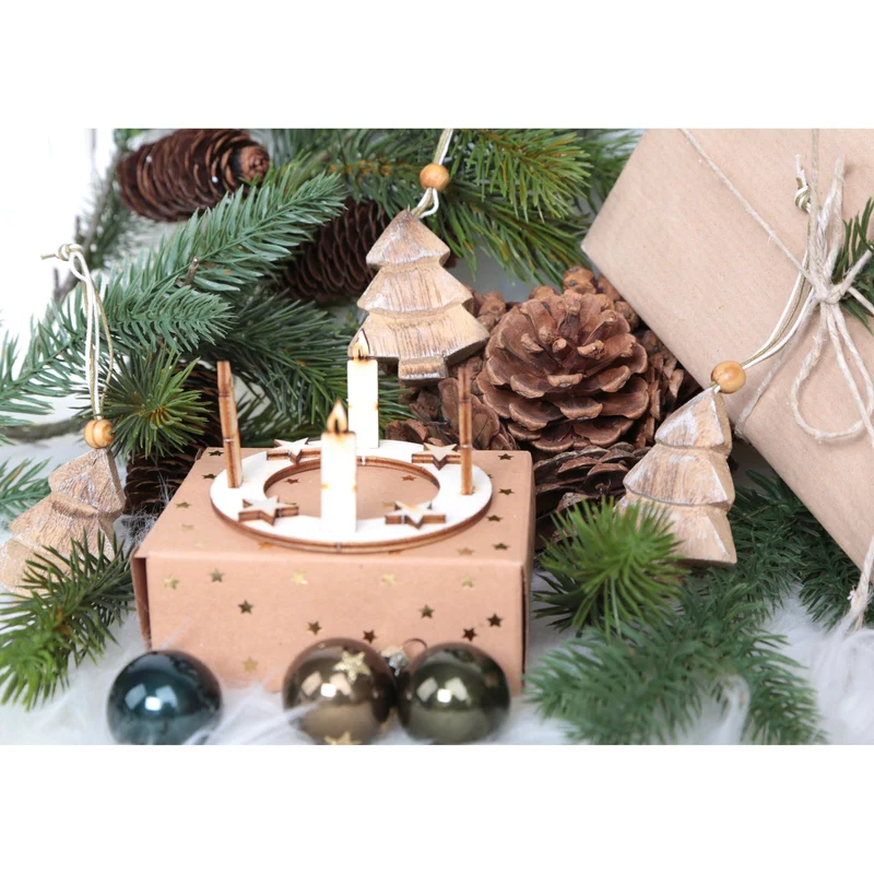 Logbuch-Verlag 3 kleine Adventskränze aus Holz - Adventskranz Miniatur - Weihnachtskranz als Geschenkidee für Kunden & Mitarbeiter