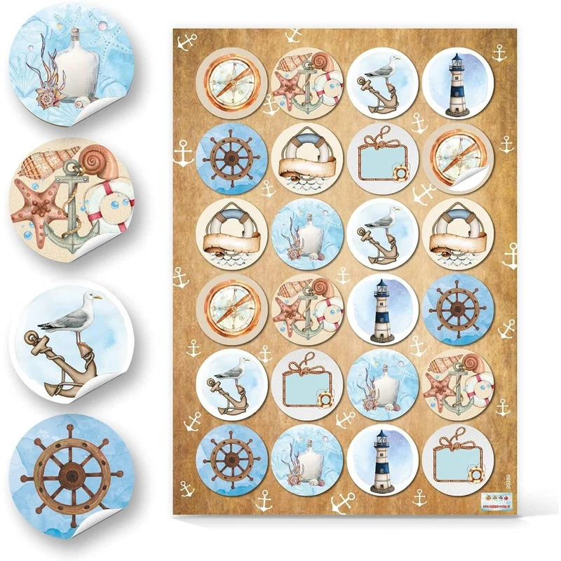 Maritimes Sticker Set - 72 Aufkleber ohne Text Anker + Muscheln