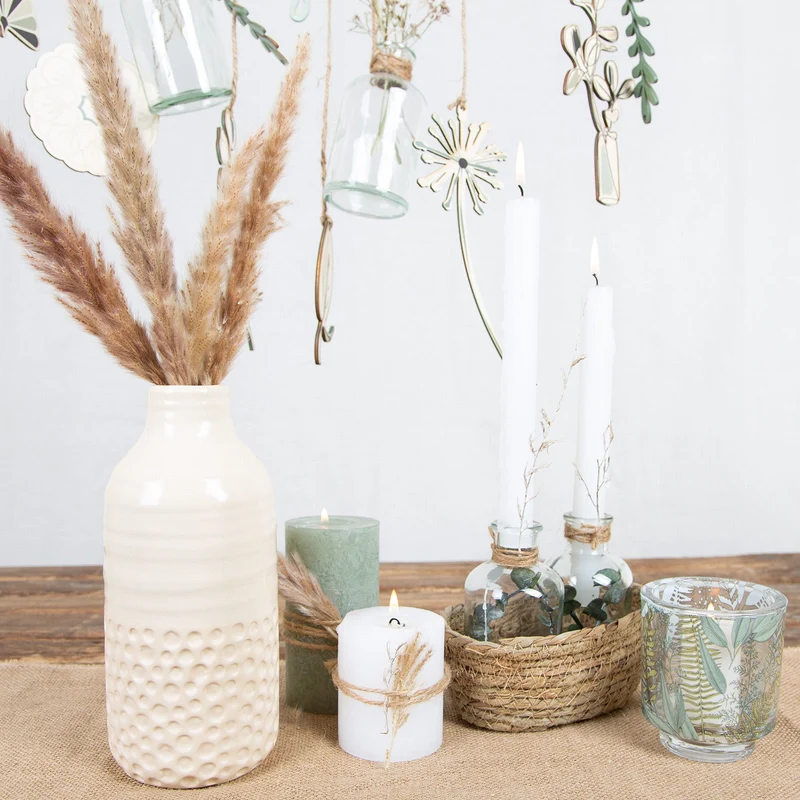Keramik Vase Boho für Trockenblumen cremefarben 23 cm