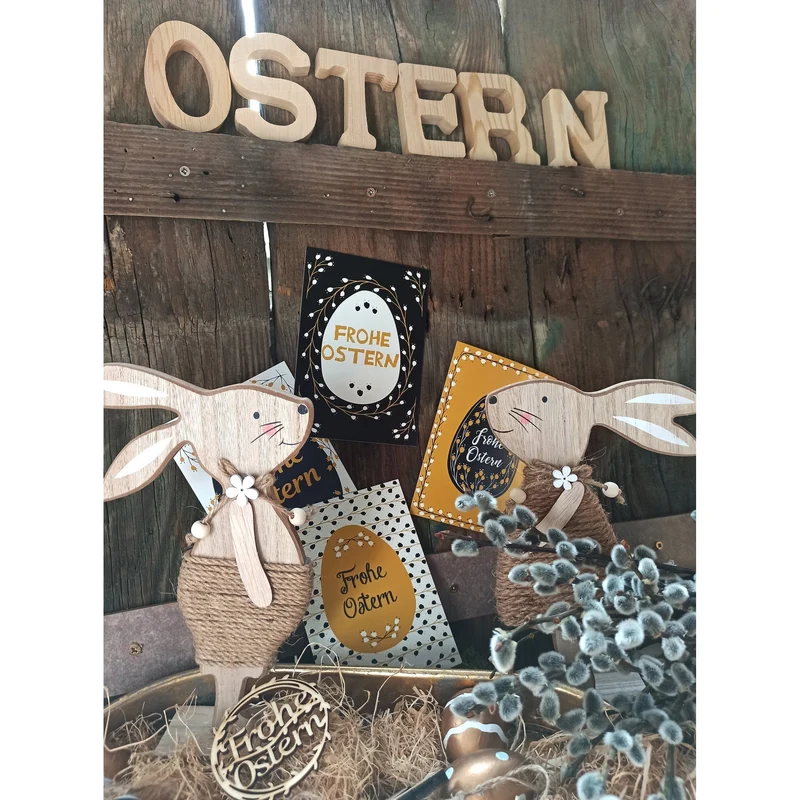 Osterhasen Paar aus Holz 23 cm - Hasen Pärchen natur braun