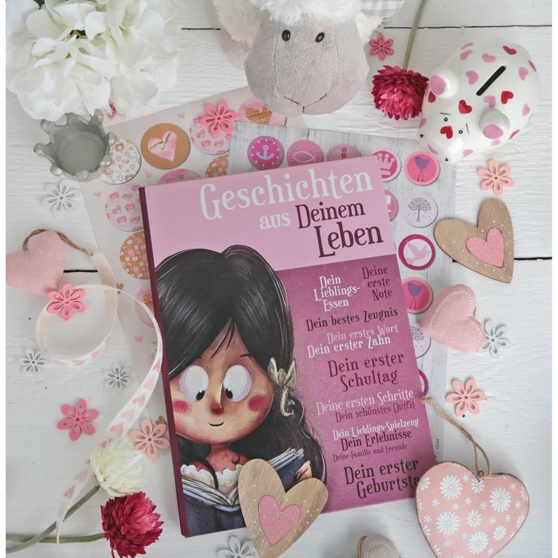 6 gepunktete Stoffherzen rosa beige grau mit Schnur - Herzanhänger