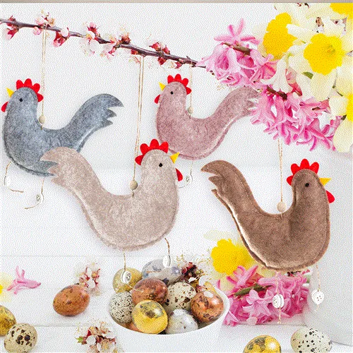 4 Hühner aus Filz mit Schnur zum Aufhängen Osteranhänger 14 x 15 cm