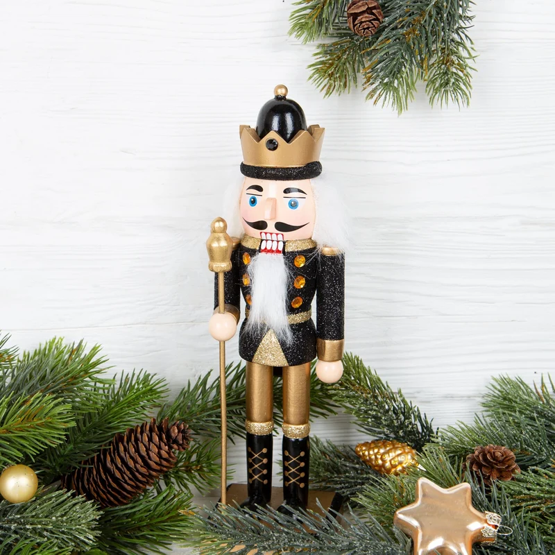 Nussknacker Figur schwarz gold aus Holz 26 cm Weihnachten Deko