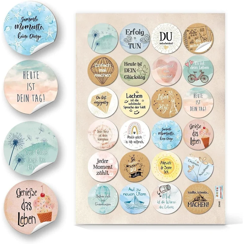 3 x 24 Sommer Urlaub Sticker - bunte Aufkleber Spruchaufkleber 4 cm