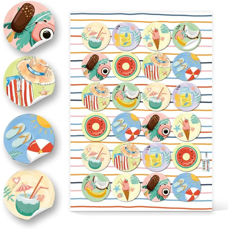 3 x 24 bunte Sticker Sommer Urlaub Reise Muscheln - 4 cm