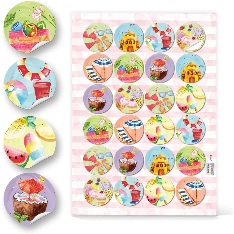 Aufkleber SET 5 x 24 bunte Sticker - Urlaub Reise maritim sommerlich