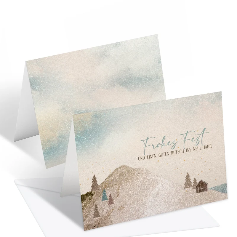 10 Weihnachtskarten DIN A6 quer Klappkarten mit Umschlag – Winterlandschaft blau-weiß