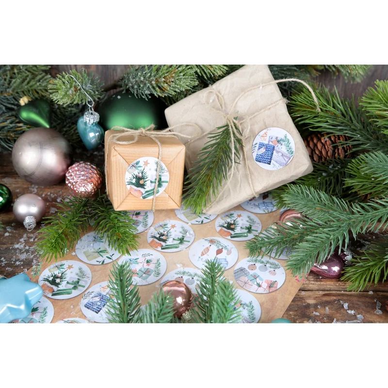 Logbuch-Verlag 24 Weihnachtsaufkleber Geschenke pastellfarben hygge natur - Weihnachten Sticker Aufkleber rund selbstklebend Ø 4 cm
