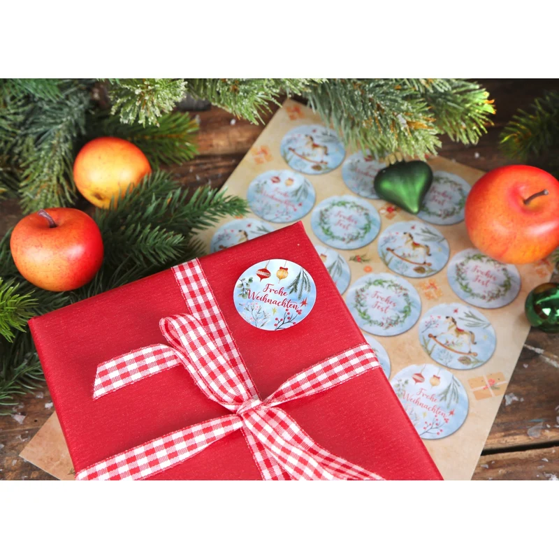 Logbuch-Verlag 24 Weihnachtsaufkleber mit Text Frohe Weihnachten & Frohes Fest Sticker Geschenke Kunden Mitarbeiter blau rot Ø 4 cm