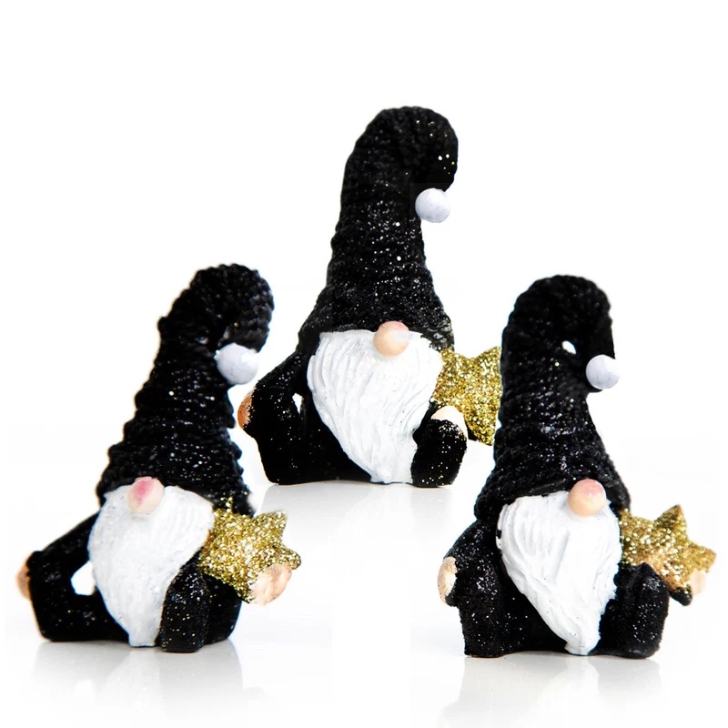 3 Wichtel Weihnachtsfiguren - kleines Geschenk schwarz weiß Gold 8 cm