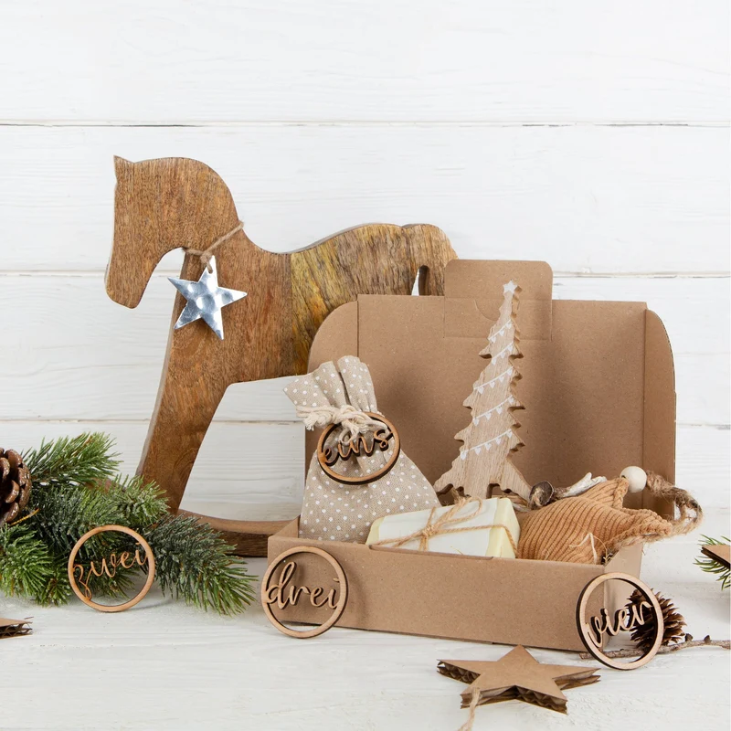Schaukelpferd Figur 30 cm Holz Deko Weihnachtsdeko braun
