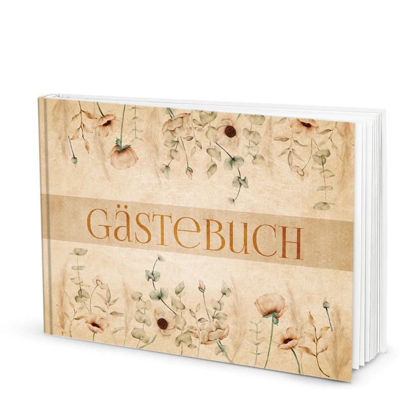 Gästebuch boho vintage DIN A4 quer beige floral