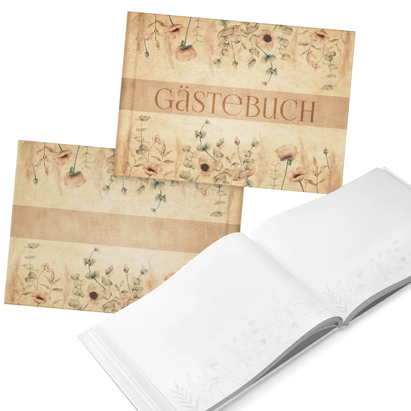 Gästebuch boho vintage DIN A4 quer beige floral