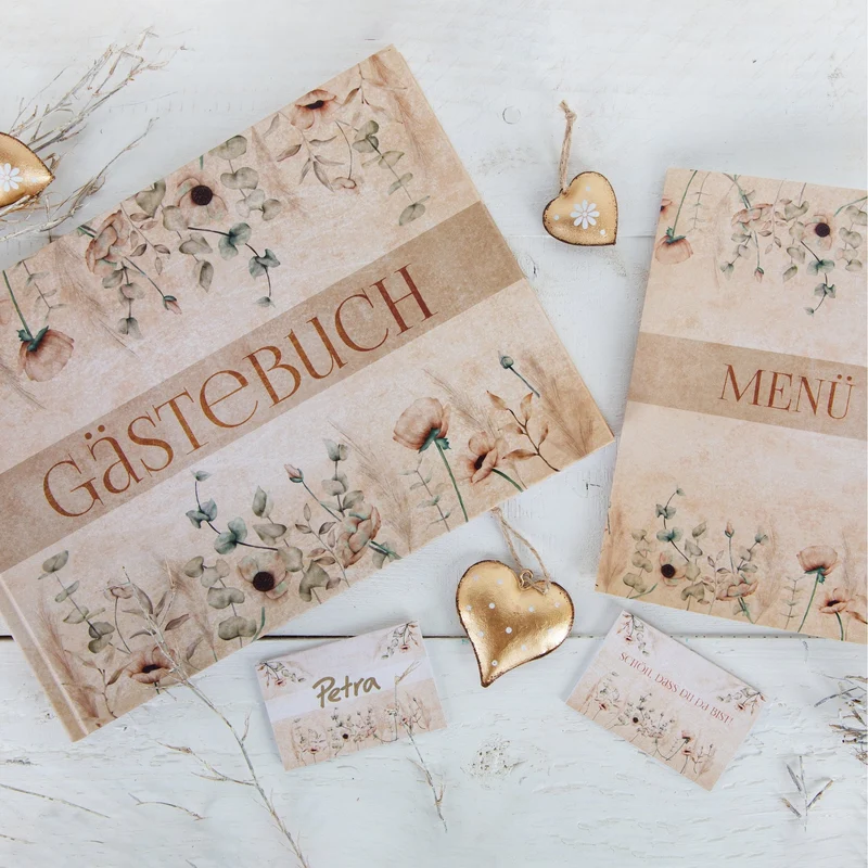 Gästebuch boho vintage DIN A4 quer beige floral