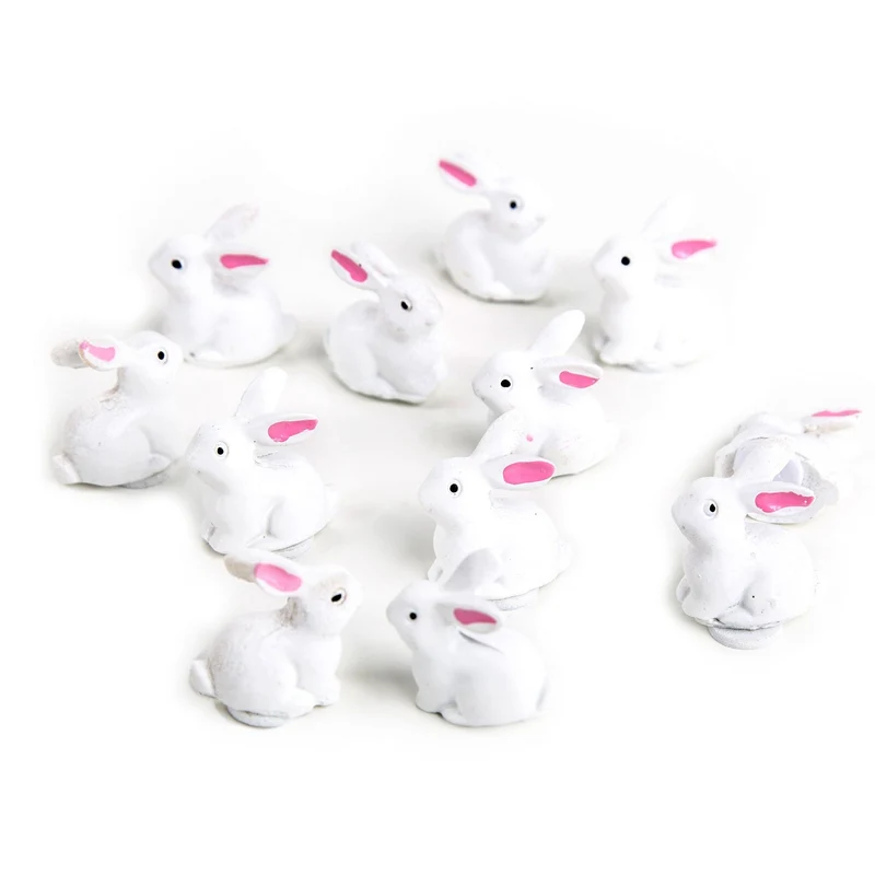 12 Mini Osterhasen Figuren weiß rosa mit Klebepunkt 2 cm