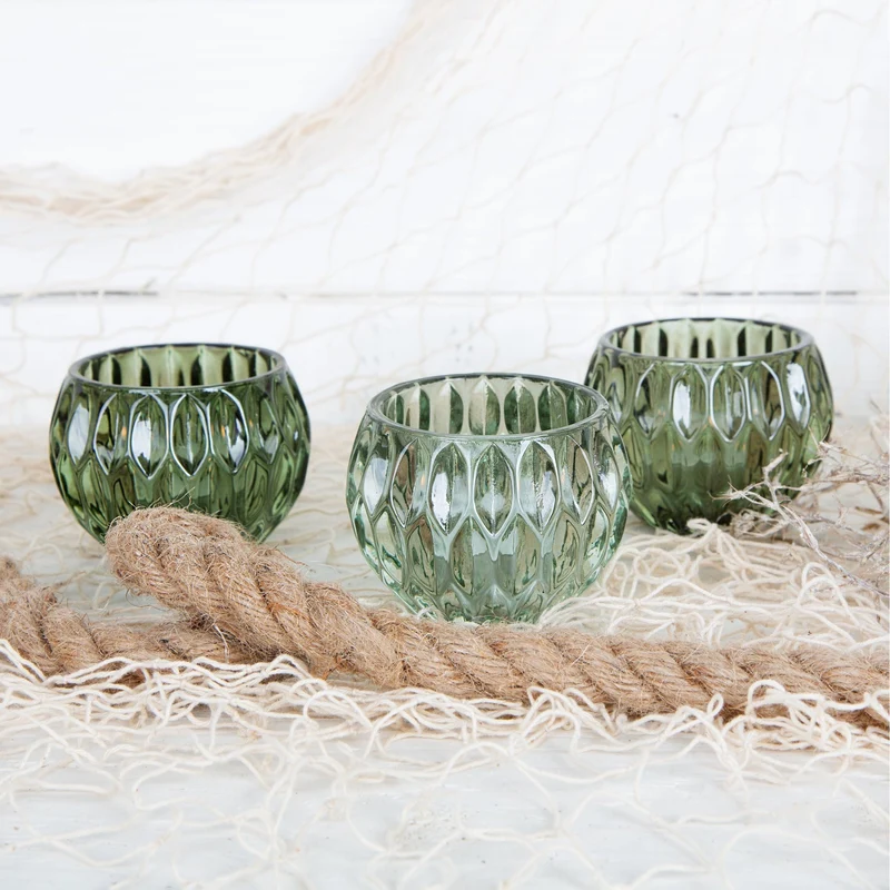 4 Teelichtgläser hellgrün + dunkelgrün Set aus Glas 8 cm
