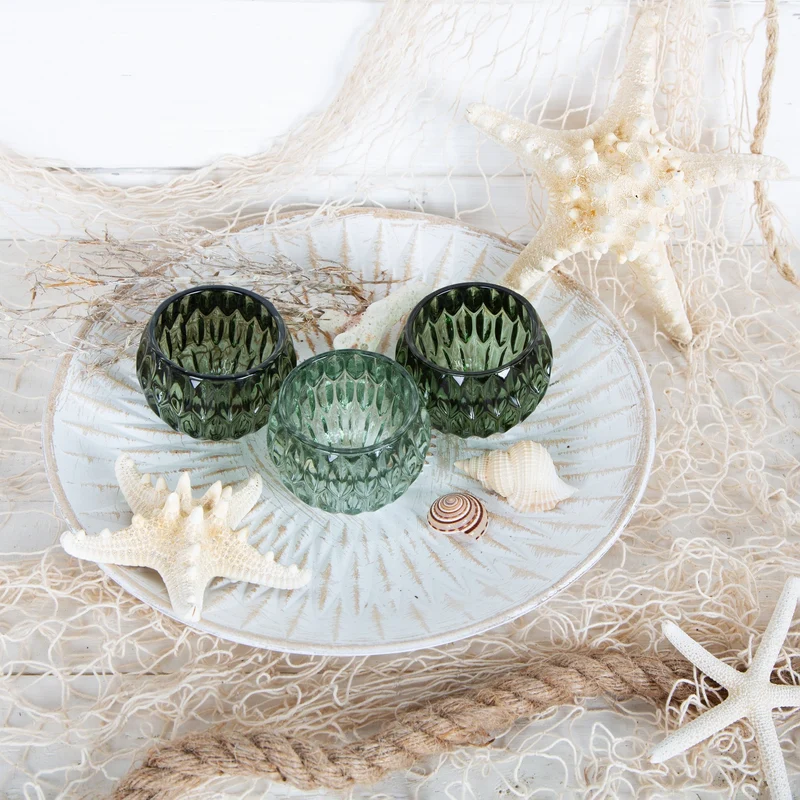 4 Teelichtgläser hellgrün + dunkelgrün Set aus Glas 8 cm